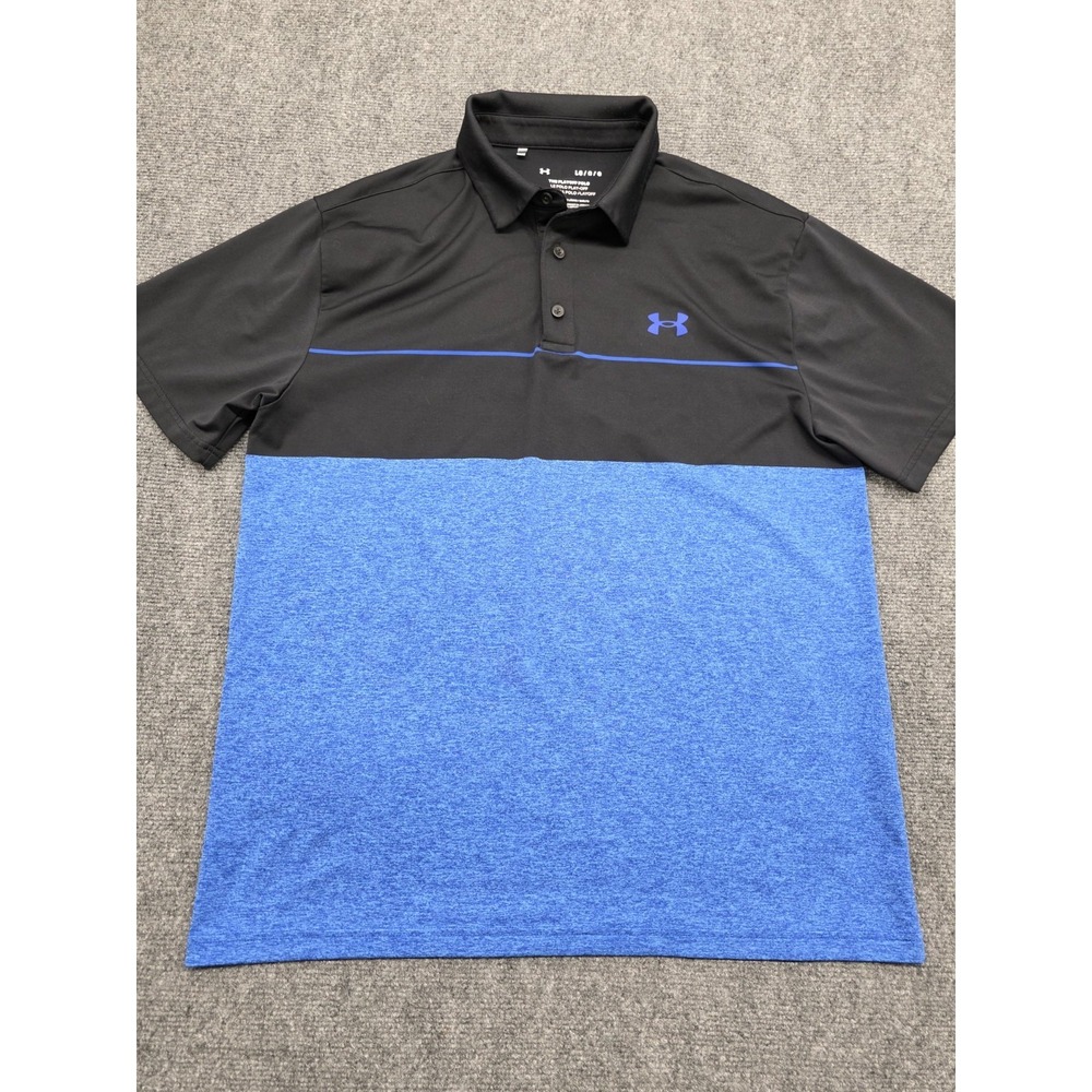 Under Armour The Playoff Polo Shirt Mens L Black Blue Striped Golf